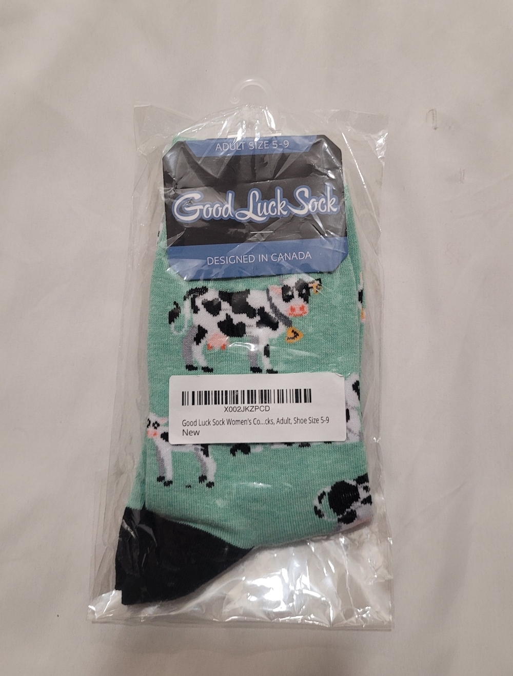 Women's Cow Print Crew Socks - Mint